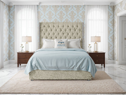 Empire Lux Button-Tufted Wingback Divan Bed Set with Storage Drawers, Floor Standing Headboard & Footboard
