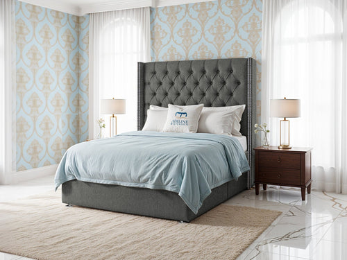 Empire Lux Button-Tufted Wingback Divan Bed Set with Storage Drawers, Floor Standing Headboard & Footboard