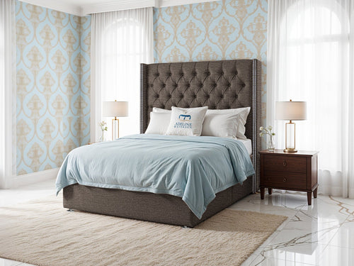 Empire Lux Button-Tufted Wingback Divan Bed Set with Storage Drawers, Floor Standing Headboard & Footboard