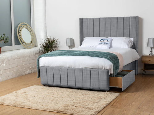Exeter Vertical Channel Divan Bed Set with Storage Drawers, Floor Standing Headboard & Footboard