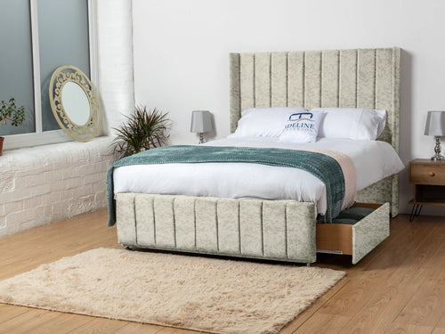 Exeter Vertical Channel Divan Bed Set with Storage Drawers, Floor Standing Headboard & Footboard