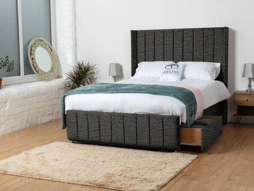 Exeter Vertical Channel Divan Bed Set with Storage Drawers, Floor Standing Headboard & Footboard