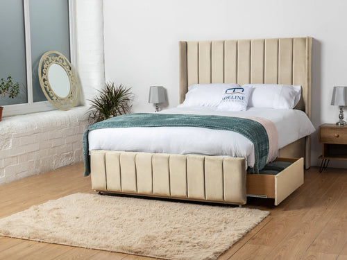 Exeter Vertical Channel Divan Bed Set with Storage Drawers, Floor Standing Headboard & Footboard
