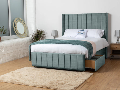 Exeter Vertical Channel Divan Bed Set with Storage Drawers, Floor Standing Headboard & Footboard