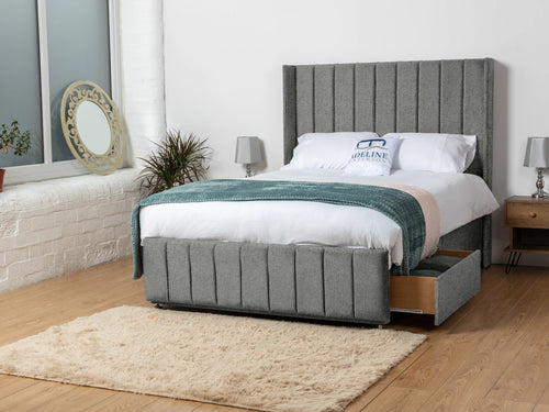 Exeter Vertical Channel Divan Bed Set with Storage Drawers, Floor Standing Headboard & Footboard