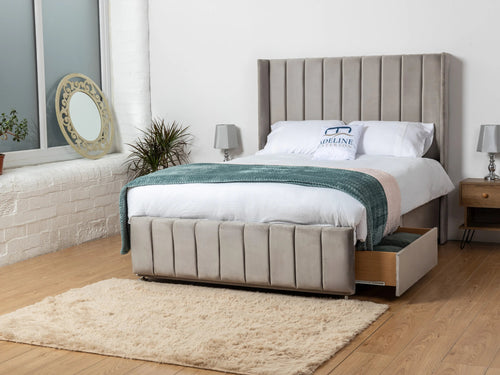 Exeter Vertical Channel Divan Bed Set with Storage Drawers, Floor Standing Headboard & Footboard