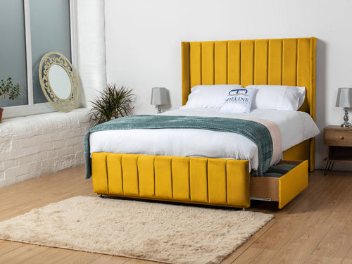 Exeter Vertical Channel Divan Bed Set with Storage Drawers, Floor Standing Headboard & Footboard