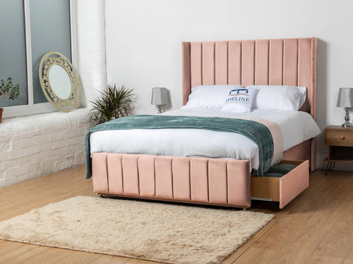 Exeter Vertical Channel Divan Bed Set with Storage Drawers, Floor Standing Headboard & Footboard