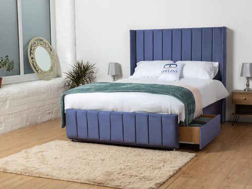 Exeter Vertical Channel Divan Bed Set with Storage Drawers, Floor Standing Headboard & Footboard