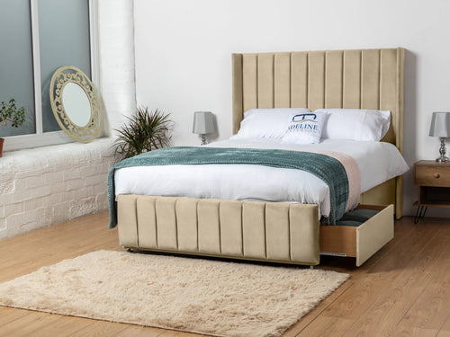 Exeter Vertical Channel Divan Bed Set with Storage Drawers, Floor Standing Headboard & Footboard