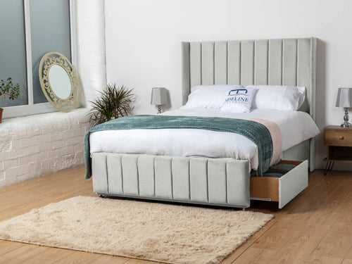 Exeter Vertical Channel Divan Bed Set with Storage Drawers, Floor Standing Headboard & Footboard
