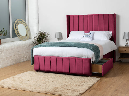 Exeter Vertical Channel Divan Bed Set with Storage Drawers, Floor Standing Headboard & Footboard