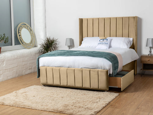 Exeter Vertical Channel Divan Bed Set with Storage Drawers, Floor Standing Headboard & Footboard