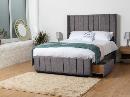 Exeter Vertical Channel Divan Bed Set with Storage Drawers, Floor Standing Headboard & Footboard