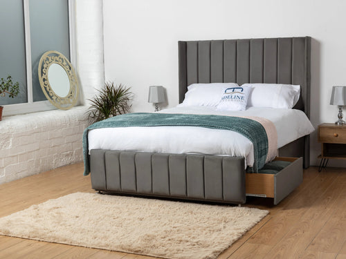 Exeter Vertical Channel Divan Bed Set with Storage Drawers, Floor Standing Headboard & Footboard