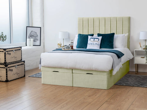 Florence Vertical Channel Ottoman End Lift Storage Bed Set with Floor Standing Headboard & Footboard