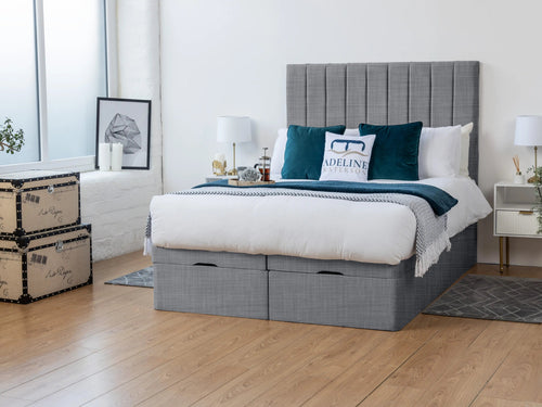 Florence Vertical Channel Ottoman End Lift Storage Bed Set with Floor Standing Headboard & Footboard