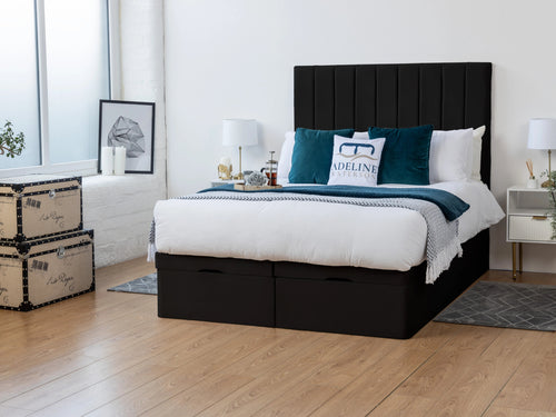Florence Vertical Channel Ottoman End Lift Storage Bed Set with Floor Standing Headboard & Footboard
