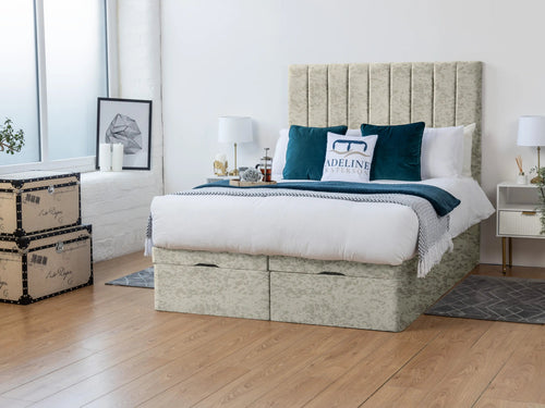 Florence Vertical Channel Ottoman End Lift Storage Bed Set with Floor Standing Headboard & Footboard