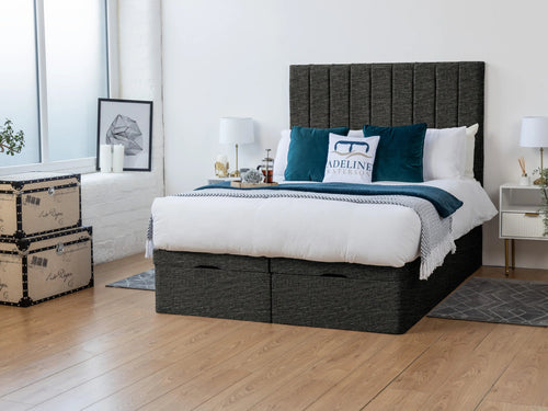 Florence Vertical Channel Ottoman End Lift Storage Bed Set with Floor Standing Headboard & Footboard