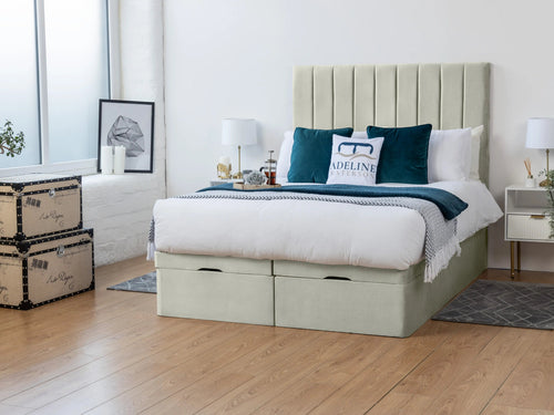 Florence Vertical Channel Ottoman End Lift Storage Bed Set with Floor Standing Headboard & Footboard