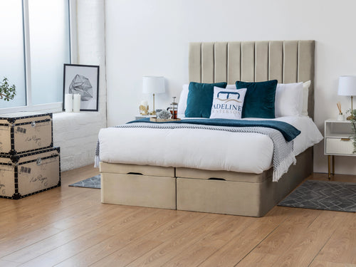 Florence Vertical Channel Ottoman End Lift Storage Bed Set with Floor Standing Headboard & Footboard