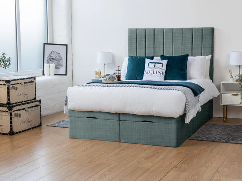 Florence Vertical Channel Ottoman End Lift Storage Bed Set with Floor Standing Headboard & Footboard