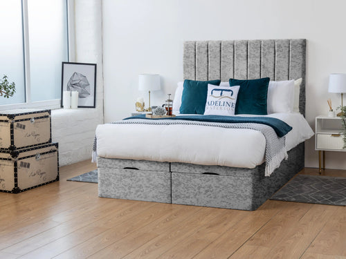 Florence Vertical Channel Ottoman End Lift Storage Bed Set with Floor Standing Headboard & Footboard