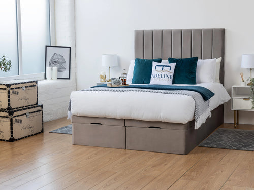 Florence Vertical Channel Ottoman End Lift Storage Bed Set with Floor Standing Headboard & Footboard