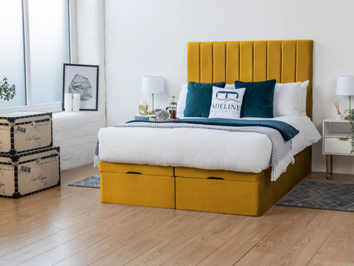 Florence Vertical Channel Ottoman End Lift Storage Bed Set with Floor Standing Headboard & Footboard