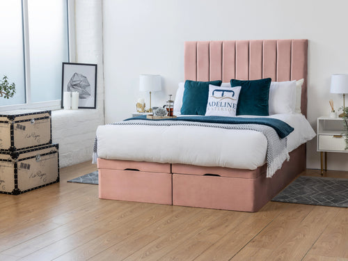 Florence Vertical Channel Ottoman End Lift Storage Bed Set with Floor Standing Headboard & Footboard