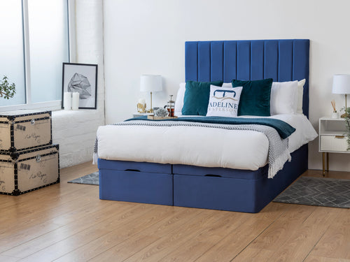 Florence Vertical Channel Ottoman End Lift Storage Bed Set with Floor Standing Headboard & Footboard
