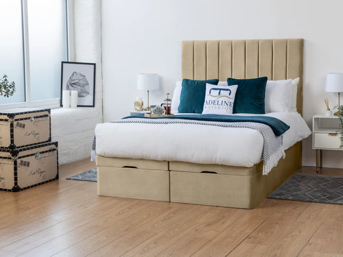 Florence Vertical Channel Ottoman End Lift Storage Bed Set with Floor Standing Headboard & Footboard