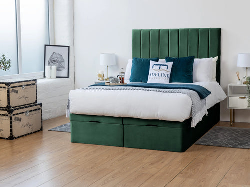 Florence Vertical Channel Ottoman End Lift Storage Bed Set with Floor Standing Headboard & Footboard
