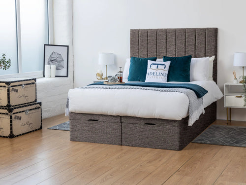 Florence Vertical Channel Ottoman End Lift Storage Bed Set with Floor Standing Headboard & Footboard
