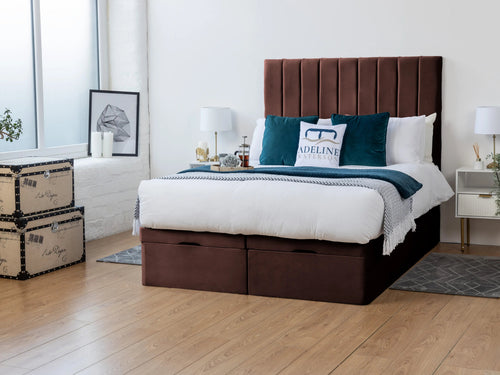 Florence Vertical Channel Ottoman End Lift Storage Bed Set with Floor Standing Headboard & Footboard