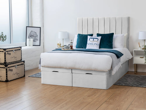 Florence Vertical Channel Ottoman End Lift Storage Bed Set with Floor Standing Headboard & Footboard
