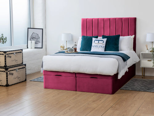 Florence Vertical Channel Ottoman End Lift Storage Bed Set with Floor Standing Headboard & Footboard