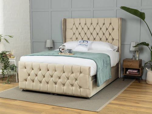 Florida Button-Tufted Ottoman End Lift Storage Bed Set with Floor Standing Headboard & Footboard
