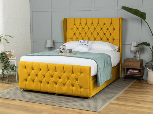 Florida Button-Tufted Ottoman End Lift Storage Bed Set with Floor Standing Headboard & Footboard