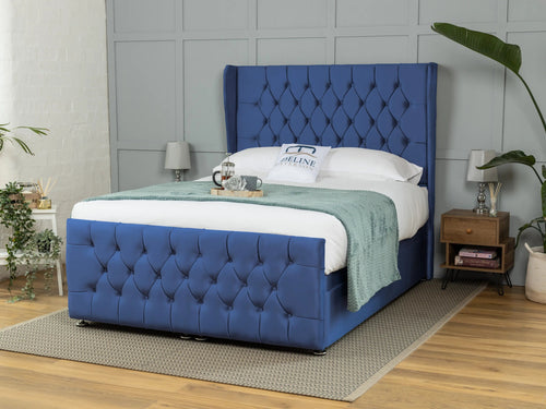 Florida Button-Tufted Ottoman End Lift Storage Bed Set with Floor Standing Headboard & Footboard