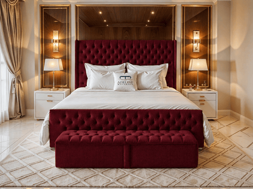 Grand Winchester Button-Tufted Upholstered Bed Set with Floor Standing Headboard, Footboard & Storage Upgrade Option