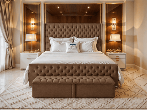 Grand Winchester Button-Tufted Upholstered Bed Set with Floor Standing Headboard, Footboard & Storage Upgrade Option