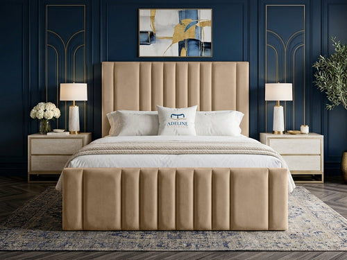 Grandeur Statement Upholstered Bed Set with Floor Standing Headboard, Footboard & Storage Upgrade Option