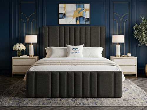 Grandeur Statement Upholstered Bed Set with Floor Standing Headboard, Footboard & Storage Upgrade Option