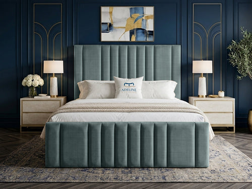 Grandeur Statement Upholstered Bed Set with Floor Standing Headboard, Footboard & Storage Upgrade Option