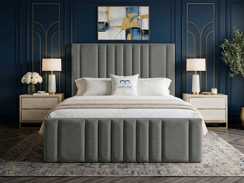 Grandeur Statement Upholstered Bed Set with Floor Standing Headboard, Footboard & Storage Upgrade Option