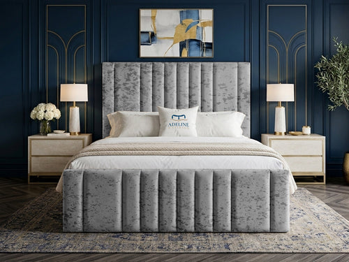Grandeur Statement Upholstered Bed Set with Floor Standing Headboard, Footboard & Storage Upgrade Option