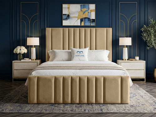 Grandeur Statement Upholstered Bed Set with Floor Standing Headboard, Footboard & Storage Upgrade Option