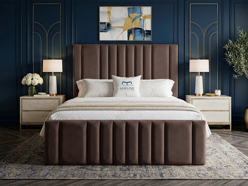 Grandeur Statement Upholstered Bed Set with Floor Standing Headboard, Footboard & Storage Upgrade Option